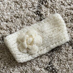 Candie's Cream Knit Headband with Floral Detail